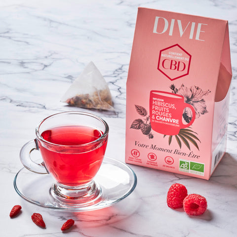 Thé infusion chanvre hibiscus fruits rouges DIVIE