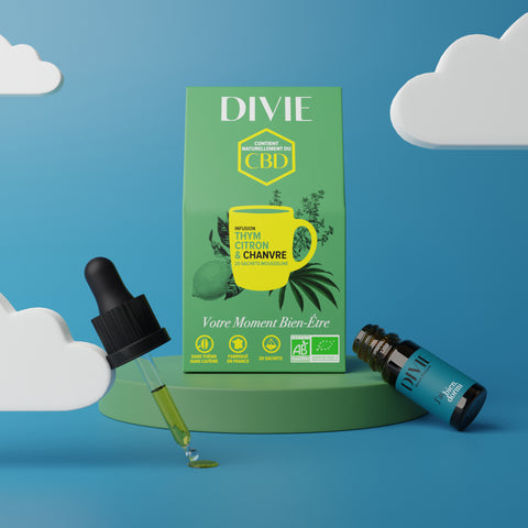 DIVIE Pack Dodo : infusion thym, citron, chanvre + huile CBD sommeil