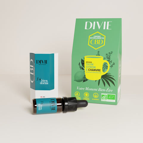 DIVIE Pack Dodo : infusion thym, citron, chanvre + huile CBD sommeil